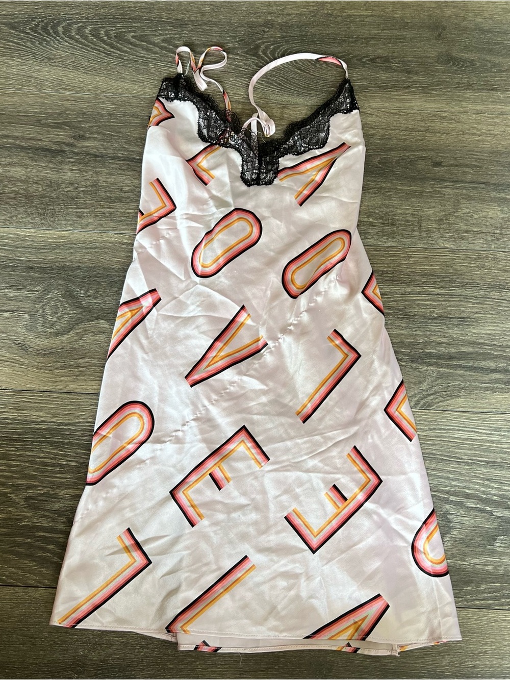 Victoria's Secret Pink Slip Dress with Black Lace Trim